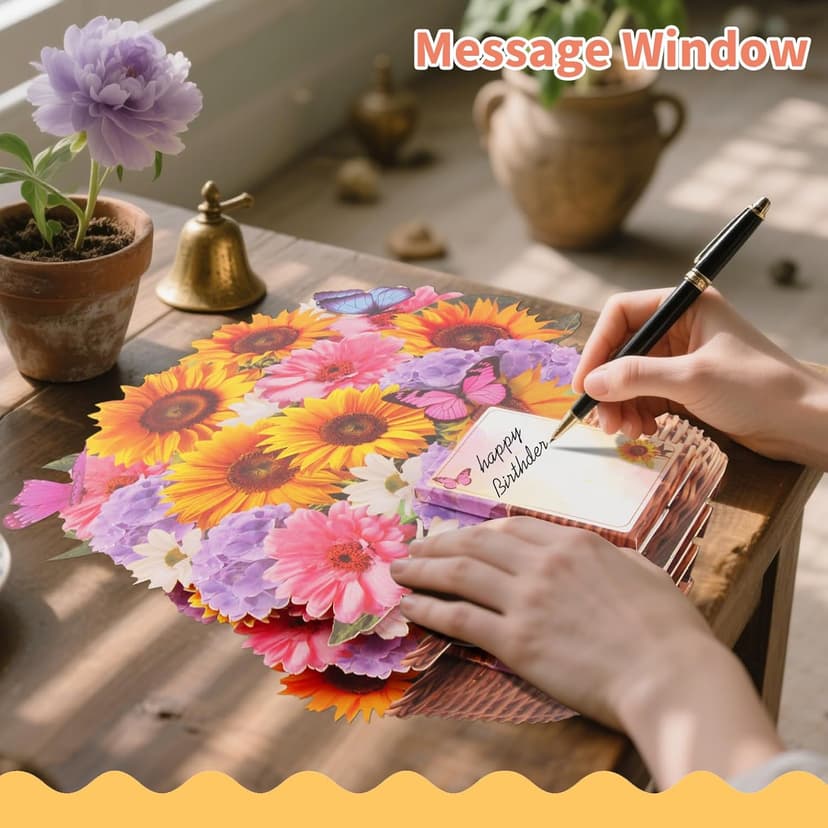 Birthday Cards with MUSIC & LIGHTS, Pop Up Happy Birthday Card, Sunflower & Butterfly, 10 Inch Life Sized Forever Flower Bouquet Gifts for Women Mom Grandma