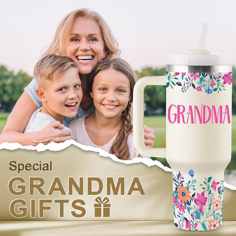 Grandma Gifts Birthday Gifts for Grandma Great Grandmother Gift Ideas Best Grandmother Gift from Granddaughter Grandson for Mothers Day Christmas 40oz Travel Cup Insulated Tumbler with Lid & Straw