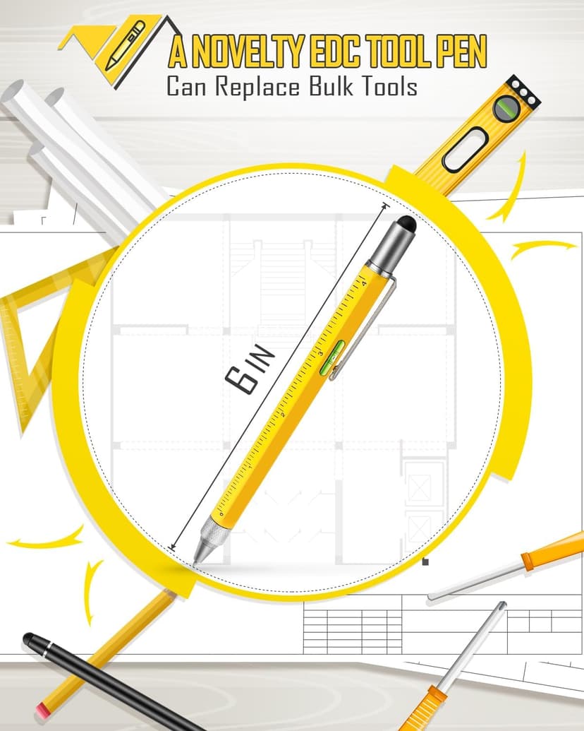 Gifts for Men Multitool Pen, Birthday Gifts for Dad Husband Him Adults, Father's Day Gifts from Daughter and Son, Cool Gadgets and Unique Gift Ideas for Construction Engineers, Woodworkers Carpenters