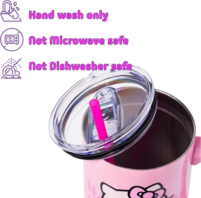 Silver Buffalo Sanrio Hello Kitty Waving Stainless Steel Tumbler with Handle and Straw, Fits in Standard Cup Holder, 40 Ounces