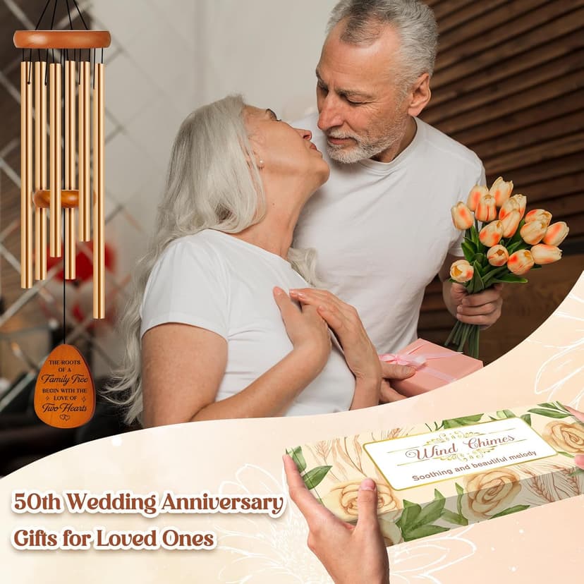 50th Anniverasry Wedding Gifts Wind Chimes, Anniversary Golden Gift for Couple, Wife, Husband, Romantic 50 Years Presents for Parents, Friends, Grandparents