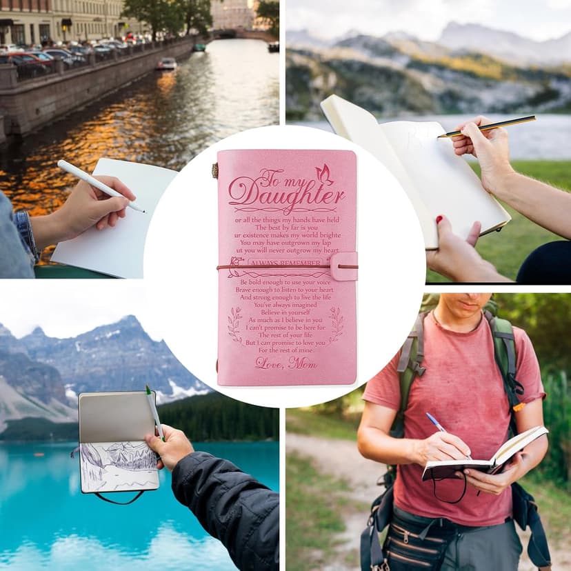 Daughter Gift from Mom, To My Daughter Leather Journal, 140 Page Refillable Writing Journal, Christmas Birthday Gifts for Daughter from Mom, Mother Daughter Gifts for Adults Daughter(Pink)