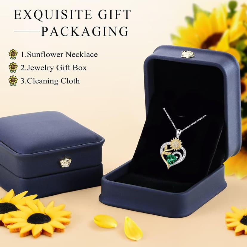 Iefil Christmas Gifts for Women Wife Mom - Sunflower Birthstone Necklace for Women, Anniversary Birthday Gifts 925 Sterling Silver Heart Pendant You Are My Sunshine Jewelry for Girlfriend Mom Daughter
