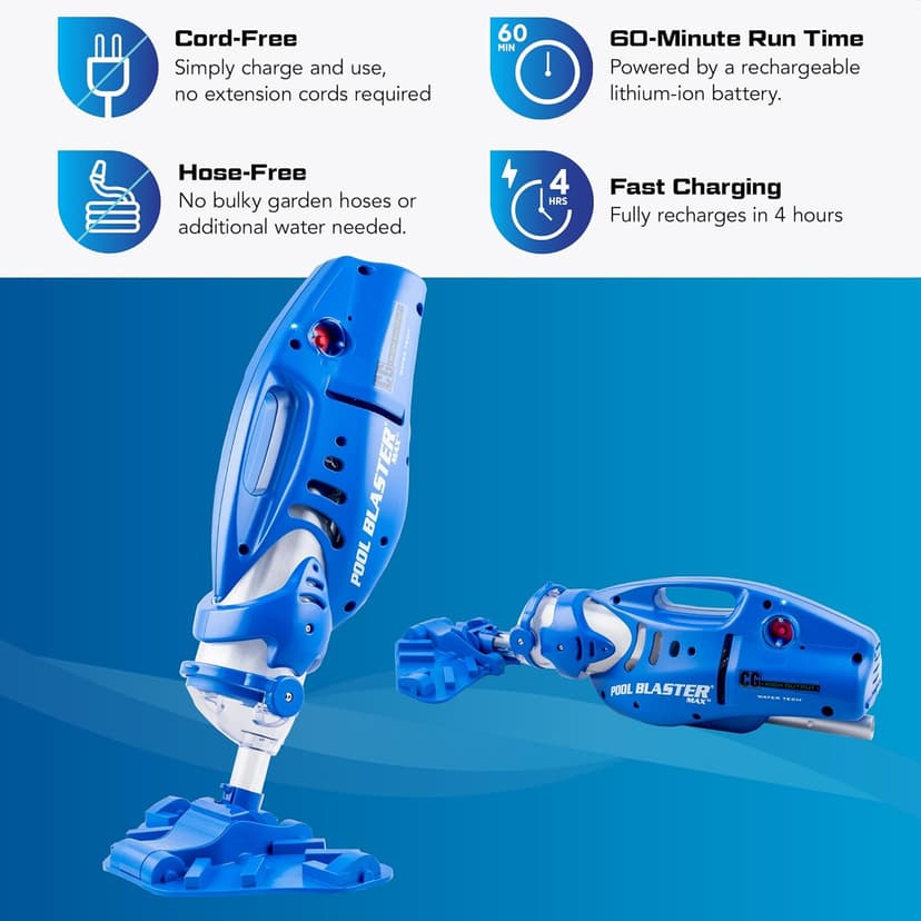 POOL BLASTER Max CG Cordless Pool Vacuum for Commercial Grade Cleaning & Heavy Duty Power, Handheld Rechargeable Swimming Pool Cleaner for Inground & Above Ground Pool, Hoseless Design by Water Tech