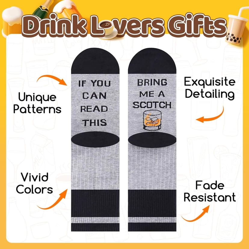 Zmart Drink Gifts for Men - Scotch Whiskey Socks for Drink Lovers, Beer Coffee Gifts