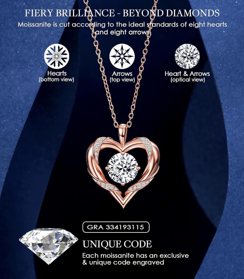 2-3 Ct Moissanite Heart Necklaces for Women, 18K Gold Plated Romantic Pendant for Anniversary Birthday, 925 Sterling Silver Jewelry for Wife Girlfriend Mom Her