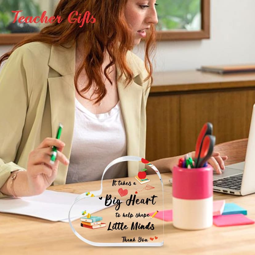 Teacher Valentine Gift, Valentines Day Gifts for Teachers - Acrylic Heart Shape Teachers Plaque 4×4 in, Teacher Retirement Gifts for Women Men, End of Year Thank You Teacher Keepsake