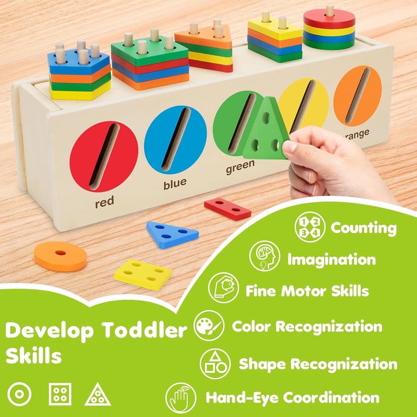 V-Opitos Montessori Toys for Toddler 1+ Year Old, Wooden Color & Shape Sorting Matching Box, Early Learning Toys for 12-18 Month, Age 1, 2, 3, Ideal Christmas, Birthday Gifts for Boy & Girl