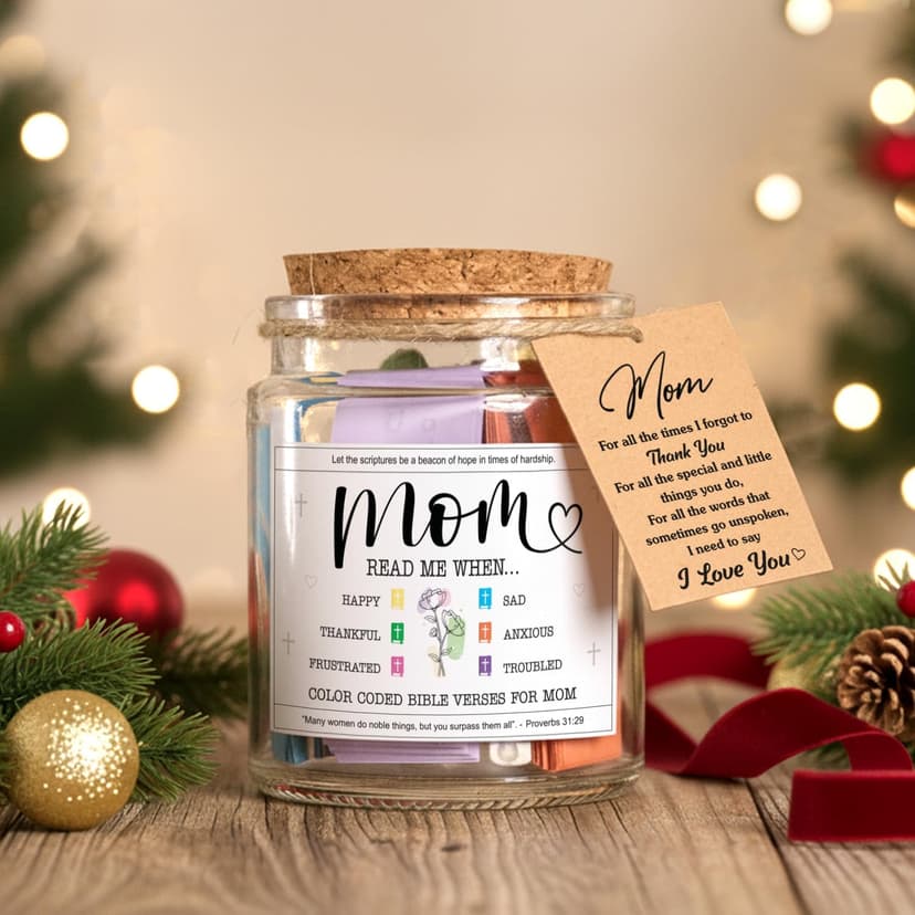 NewEleven Christmas Gifts For Mom, Mom Gifts From Daughters Son on Mother Birthday, Bible Jar, Christian Gift for Wife, Thank You Gift Decorative Inspirational Scripture Jar with 92 Bible Verses
