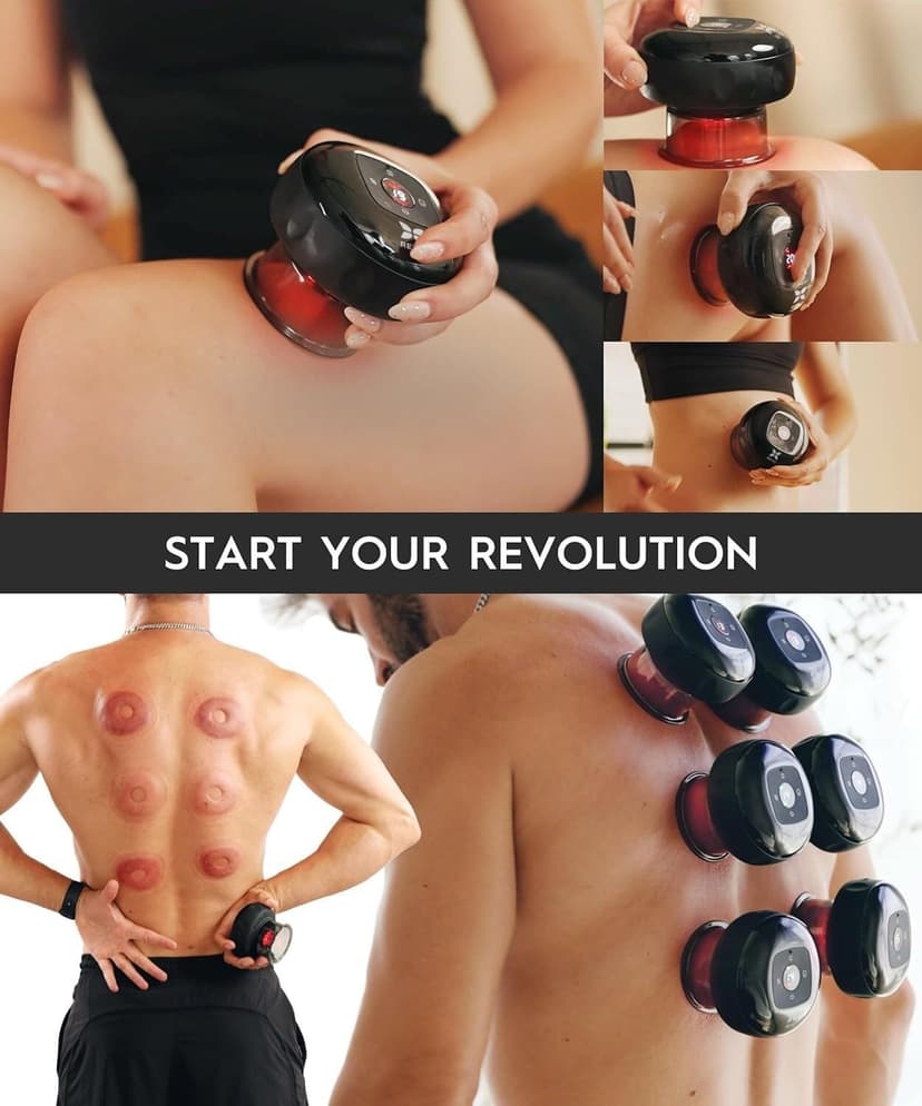 REVO The Original 4-in-1 Smart Cupping Therapy Massager, Red Light Therapy for Targeted Pain Relief, Knots, Aches, Muscle Soreness, Circulation & Tighter Skin, Portable Cupping Kit