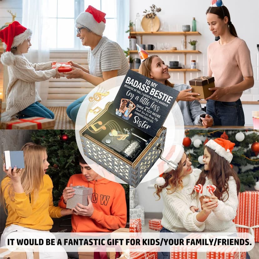 ukebobo Bestie Music Box Gift, You are My Sunshine Hand Crank Wooden Musical Boxes, Badass Bestie Gifts, Christmas Birthday Graduation Friendship Presents for Bestie Friends Female BFF-567