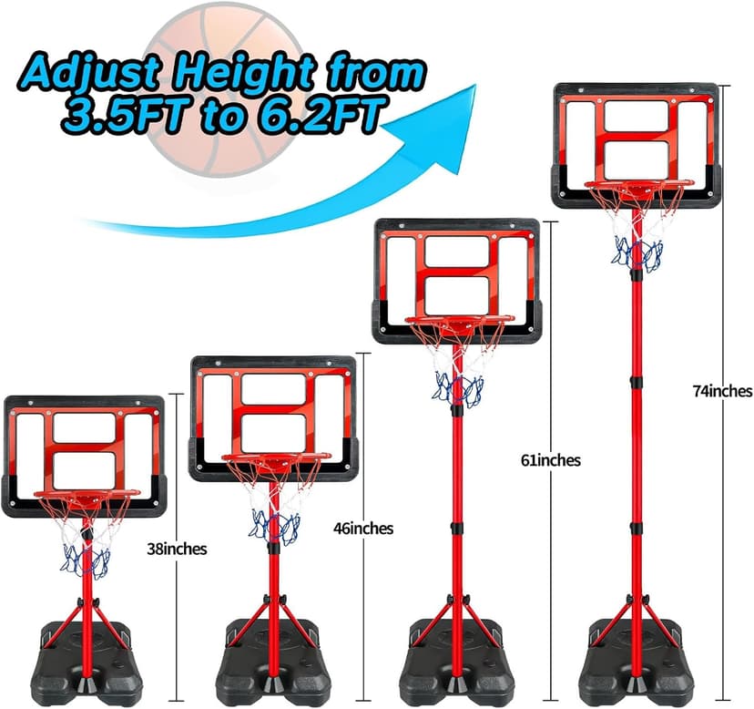 Boys Toy Gifts for 3 4 5 6 7 8 Years Old, Kids Basketball Hoop Adjustable Height 3.5FT-6.2FT, Mini Basketball Hoop for Kid Boys, Basketball Goal Toys Outdoor Indoor Game Gifts for Boys, Red