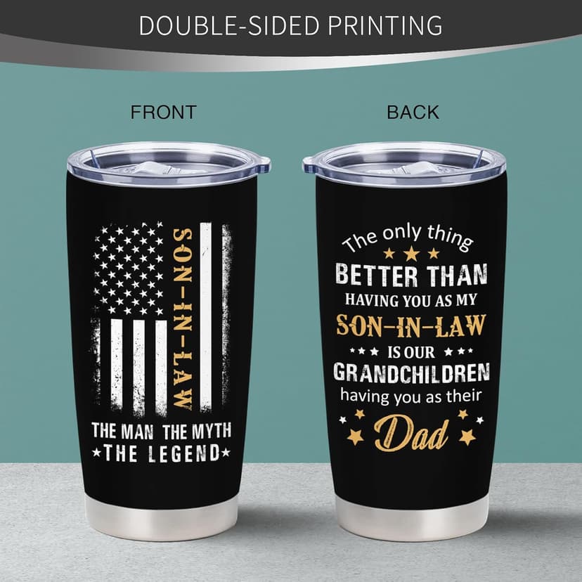 Son In Law Gifts - Christmas Gifts for Son In Law - Son in Law Gift from Mother/Father in law, 20 oz Stainless Steel Tumbler With Lid & Straw