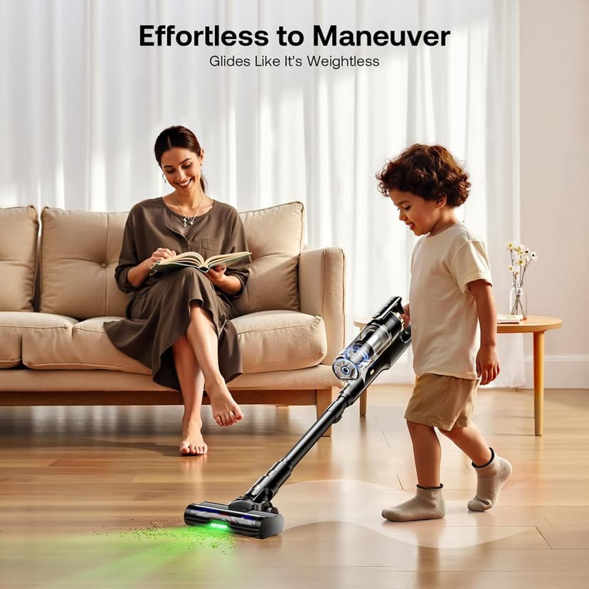 Trucozie Cordless Vacuum Cleaner, Self-Standing Lightweight Stick Vacuum with 50 mins Runtime, Powerful Suction, Anti-Tangle Wireless Vacuum for Home, Hardwood Floor, Carpet, Pet Hair, Black