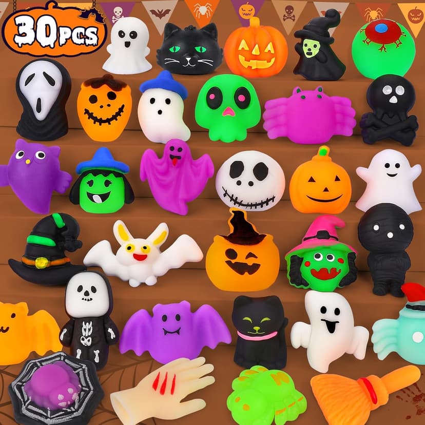 OCATO 30Pcs Halloween Mochi Squishy Toys Halloween Party Favors for Kids Halloweens Toys for Trick or Treat Bulk Non Candy Halloweens Treats Gift Goodie Bags Fillers Party Supplies for Kids Boys Girls