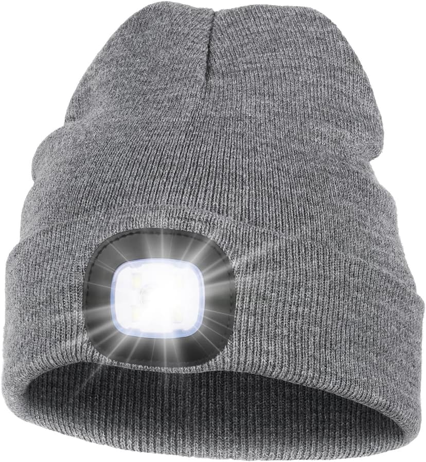 MELASA Unisex Hat with Light, USB Rechargeable Hands Free Headlamp LED Beanie, Winter Gifts for Men Dad Father Husband Him