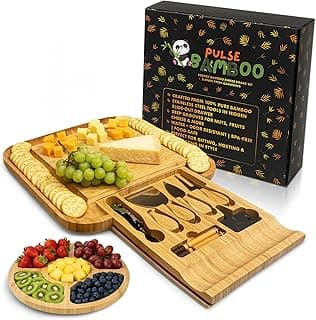 Charcuterie Board Set – Premium Bamboo Cheese Board with Slide-Out Knife Drawer – Complete Hosting Set for Wine Nights & Parties – Perfect Housewarming Gift and Wedding Gift for Couples