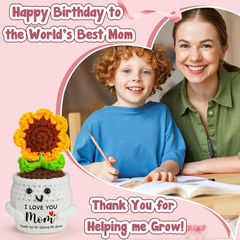 MBL Gifts for Mom Mothers Birthday - Mom I Love You, Handmade Funny Cute Crochet Sunflower for Mother Mama Mommy Birthday Mother’s Day Christmas Stocking Stuffers Present from Daughter Son