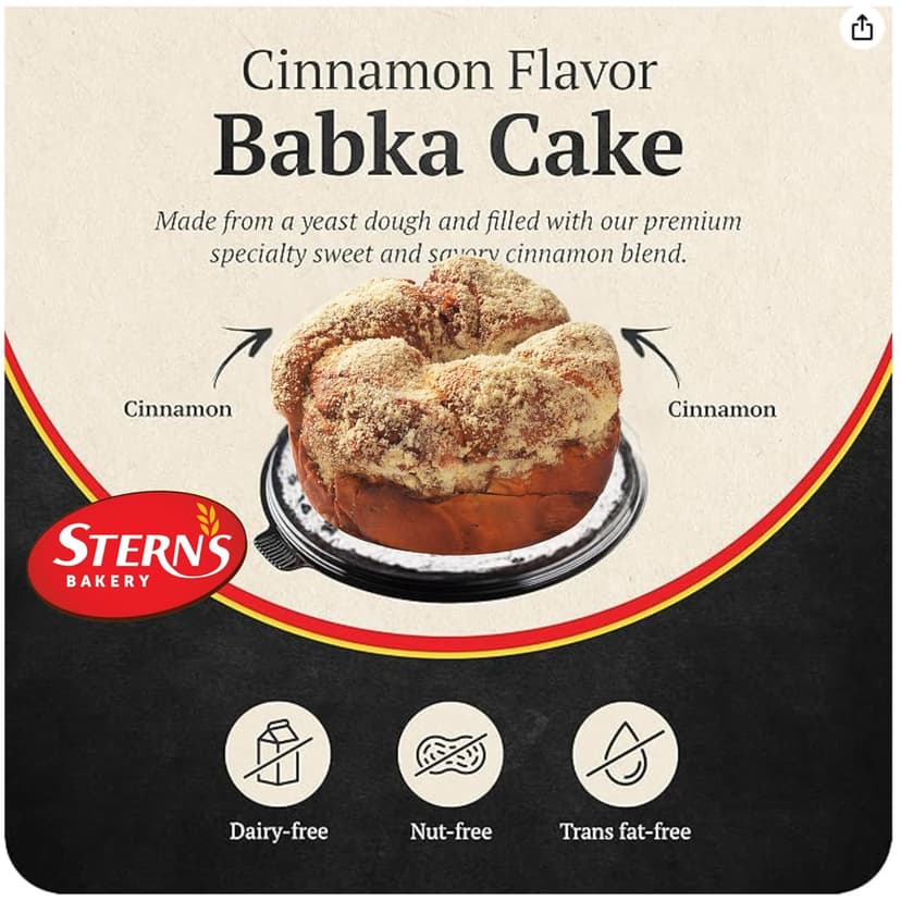 Stern’s Bakery Cinnamon Babka Cake | Coffee Cake, Artisan Breakfast Pastries | Holiday Food Gift- Christmas Thanksgiving | Kosher, Dairy Free, Nut Free