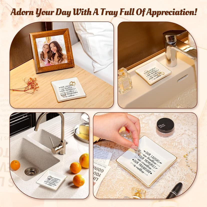 PUDDING CABIN Best Friend Birthday Gifts for Women Friendship is Endless Jewelry Dish for Women Rings Earrings, Unique Gifts for Woman Female Friend Birthday Christmas Mothers Day Gift