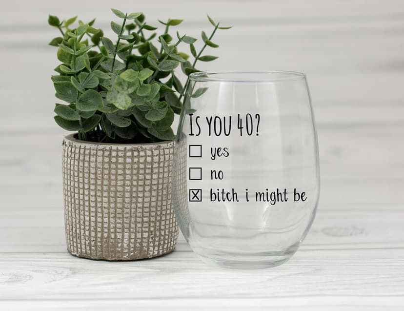 40th Birthday Gifts for Women and Men Wine Glass - Funny Is You 40 Gift Idea for Mom Dad Husband Wife – 40 Year Old Party Supplies Decorations for Him, Her - 15oz