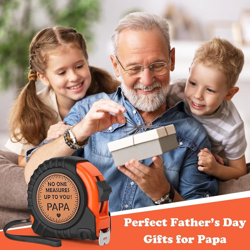 Gifts for Grandpa Papa Birthday Christmas Papa Gifts from Grandkids, Xmas Grandfather Gifts from Granddaughter Grandson, Grandparents Day Gift, Genuine Leather Engraved 25 FT Tape Measure Useful Tools