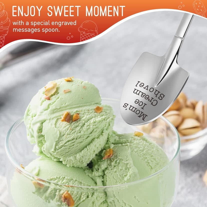 Funny Mother Birthday Gifts for Mom Christmas, from Daughter Son, Christmas Gift for Mom Mama Mommy Mother In Law Birthday Retirement Presents, Small Cute Engraved Mom's Ice Cream Shovel Spoon