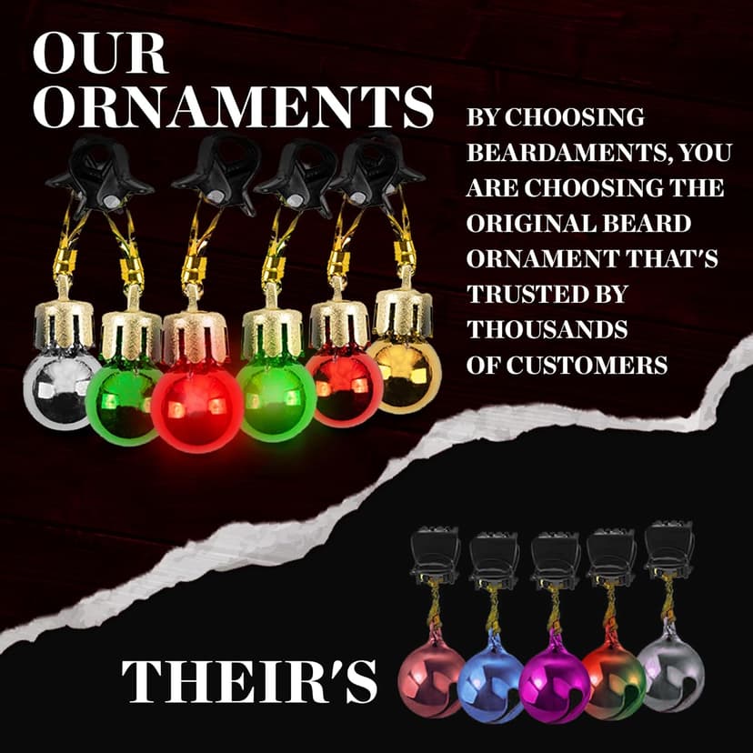 Beard Lights - Light-Up Beard Ornaments for Men - Colorful Christmas Beard Baubles with Easy Clip Attachment - Funny Christmas Ornaments - 16pc
