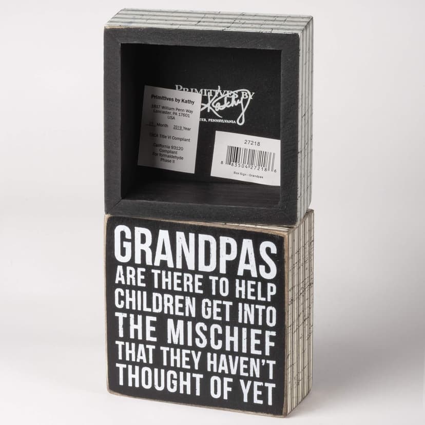 Primitives by Kathy 27218 Pinstripe Trimmed Box Sign, Grandpas, Wood, Small, black/white