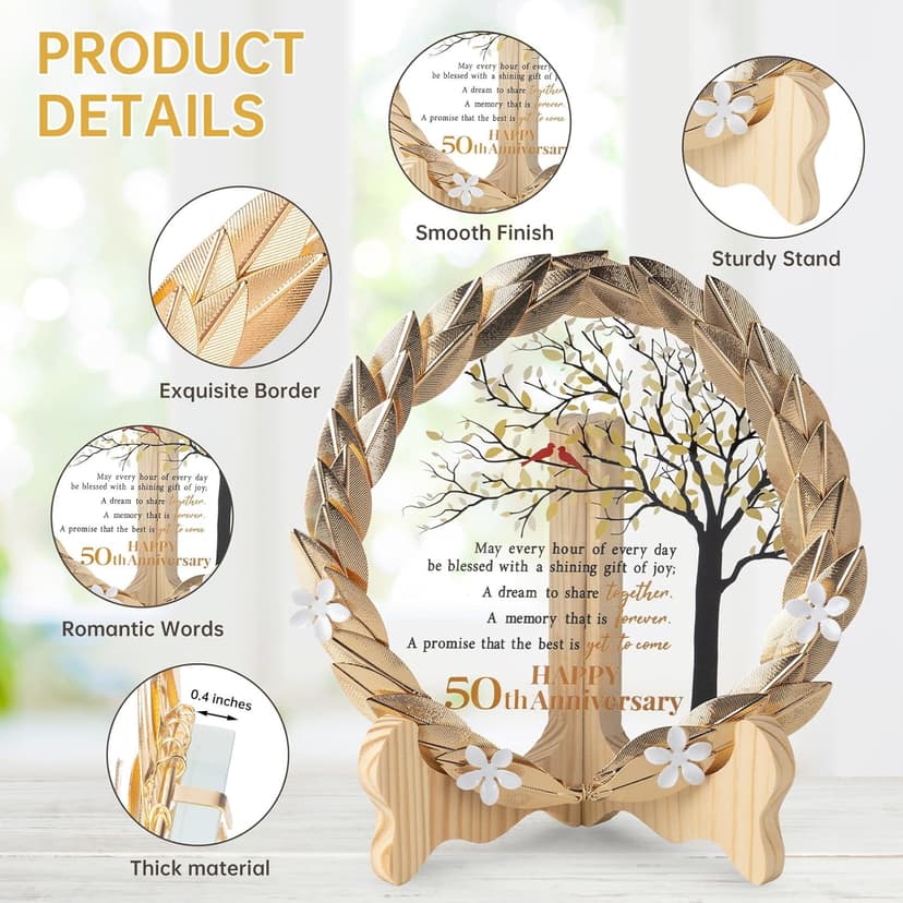 50th Anniversary Wedding Unique Gifts Ideas Crystal Plate with Gold Leaf Wreath - 50th Anniversary Wedding Gifts for Parents Couple - Cardinal Style