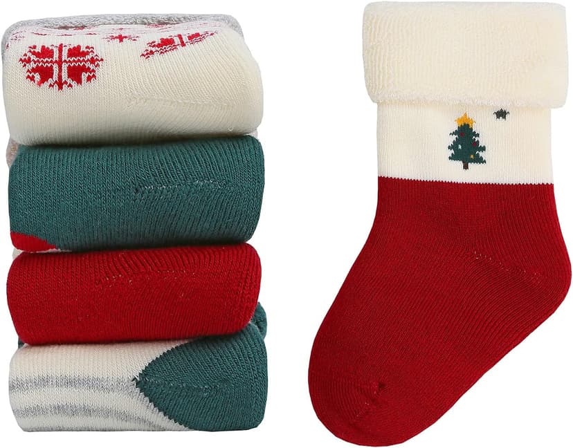 Baby Christmas socks 4 Pack 3-6 -12-18-24 months for boy girl babies Infant cotton fuzzy sock Gifts