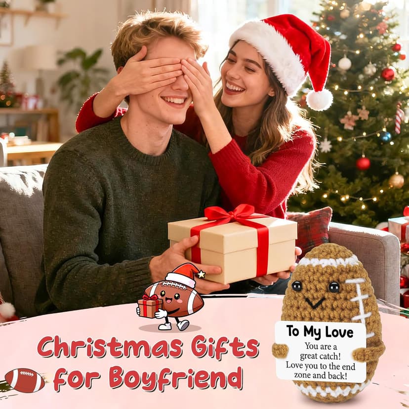 Birthday Gifts for Him Her Boyfriend Girlfriend, to My Love Handmade Emotional Crochet Football, Small Cute Anniversary Present for Him, Mini Romantic I Love You Gift for Husband Wife Couple