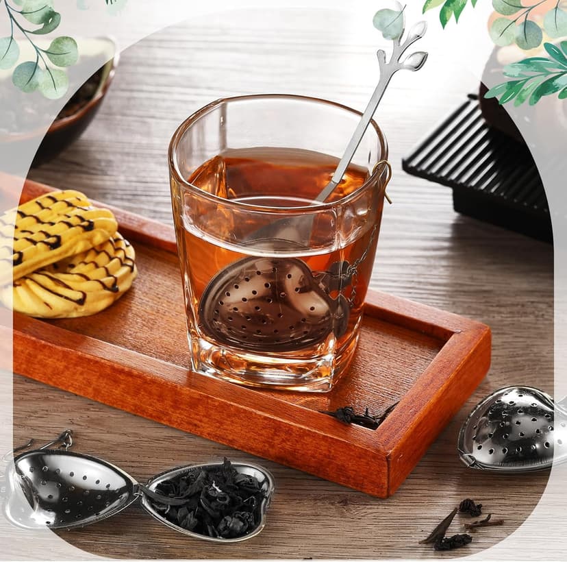 25 Sets Bridal Shower Tea Party Favor for Guest Leaf Tea Spoon Heart Shape Infuser Ball for Loose with Thank You Card Organza Bag Wedding Souvenir Gift(Silver)