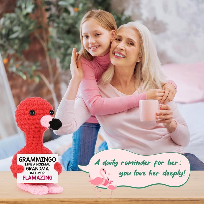 Grandma Birthday Gifts from Grandkids, I Love You Grandmother Birthday Gifts, Christmas for Great Grandma Nana Gigi Mimi Present from Granddaughter Grandson, Funny Handmade Crochet Flamingo Grammingo