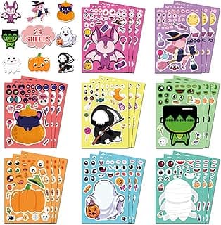 Halloween Party Favors - DIY Crafts Stickers for Kids - Kids Halloween Decorations Gifts Activities Party Supplies(24 Sheets)