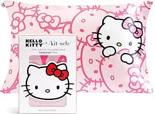 Kitsch x Hello Kitty Pillow Case – Pink Kitty Faces Toddler Bed Time Satin Pillowcase with Zipper – Soft Cooling Pillow Cover for Hair & Skin – Better Than Silk Pillowcase – Queen/Standard 19x26