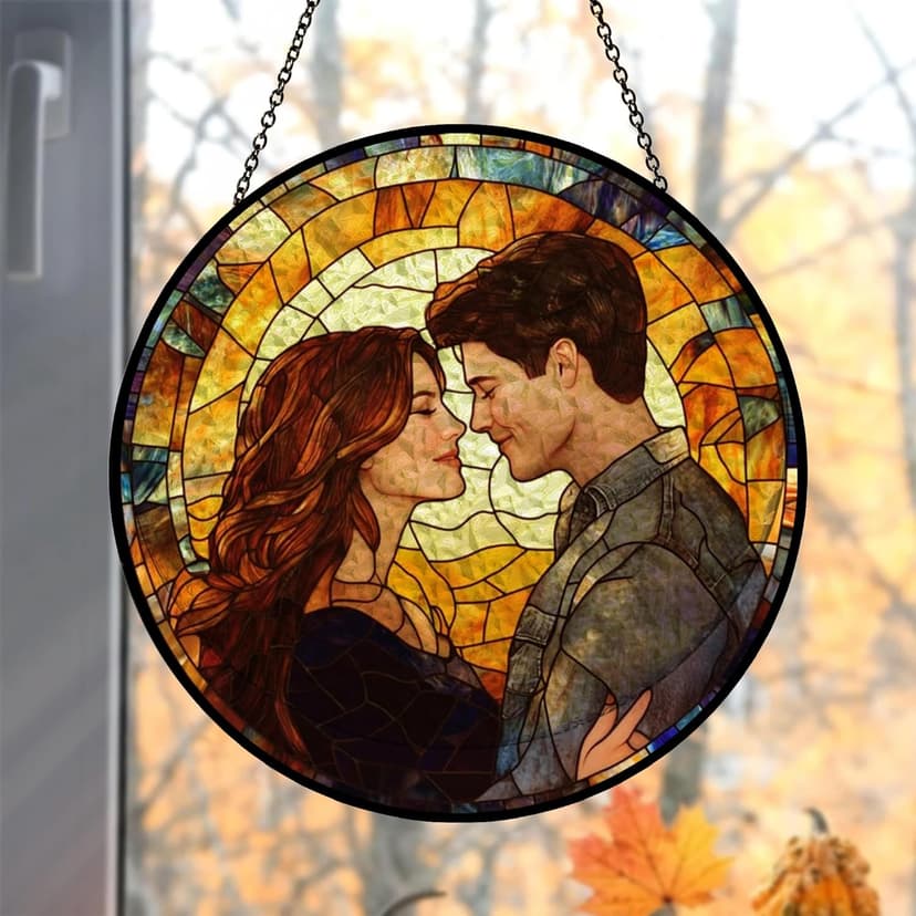 Personalized Photo - Couple Custom Hanging Glass Suncatcher - Birthday Gifts for Her & Him - Anniversary Wedding Gifts for 2025 - Portrait Gift for Family, Wedding’s Day Home Decor