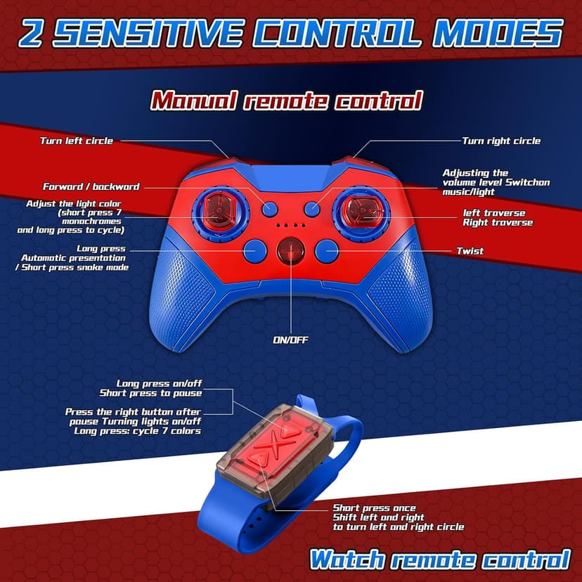 S-pider Rc Gesture Sensing Stunt Car Toys for Boys 4-14 Years Old, Drift Hand Control Remote Control Cars with Light & Music, 360°Rotation Double Side Cars Birthday Gifts for Kids Age 5 6 7 8 9 10 11