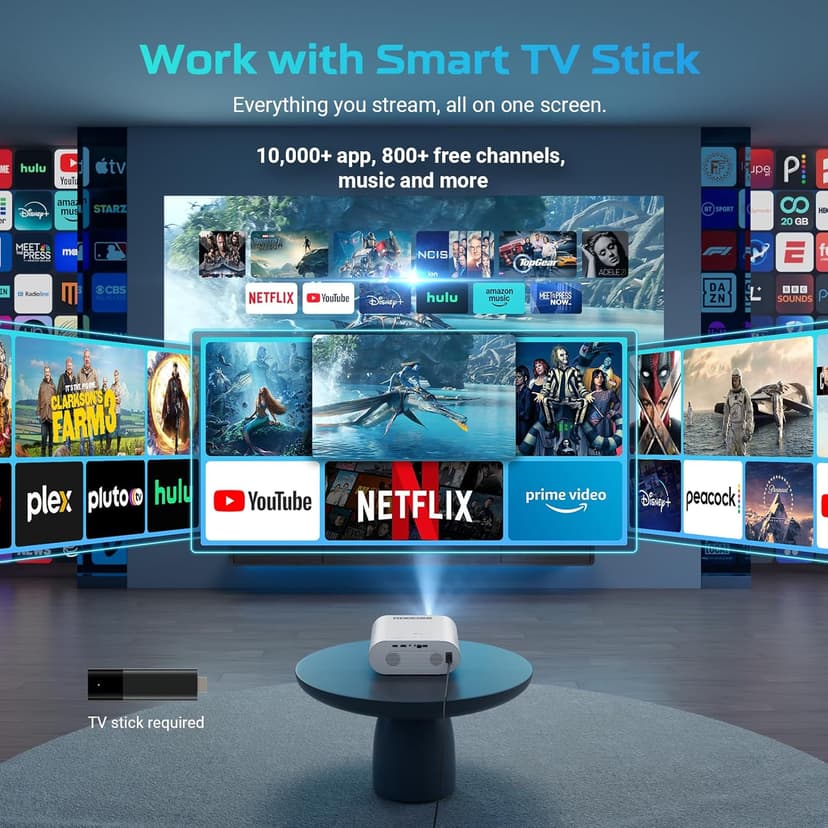 GooDee Smart Viedo Projector 4K with WiFi and Bluetooth, 1000ANSI Brightness Auto Keystone Focus Mini Movie Projector Portable for Home Theather Indoor/Outdoor