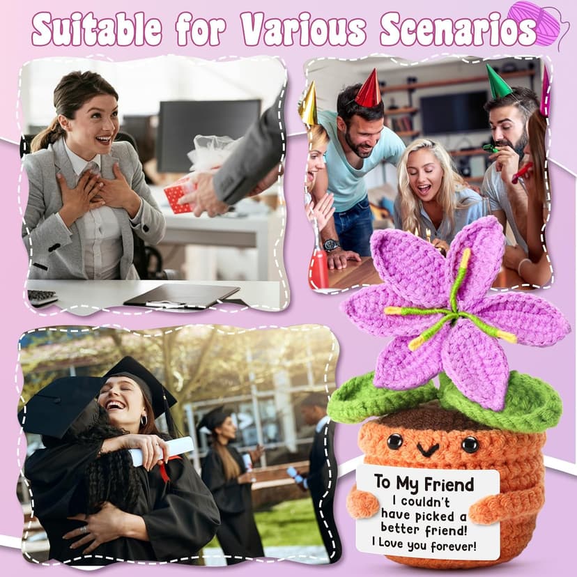 Handmade Friendship Crochet Purple Lily Flower Doll with Appreciation Card – To My Friend Gift for Best Friend Woman, BFF, Bridesmaid, Coworker, Her – Graduation, Birthday, Wedding, Christmas