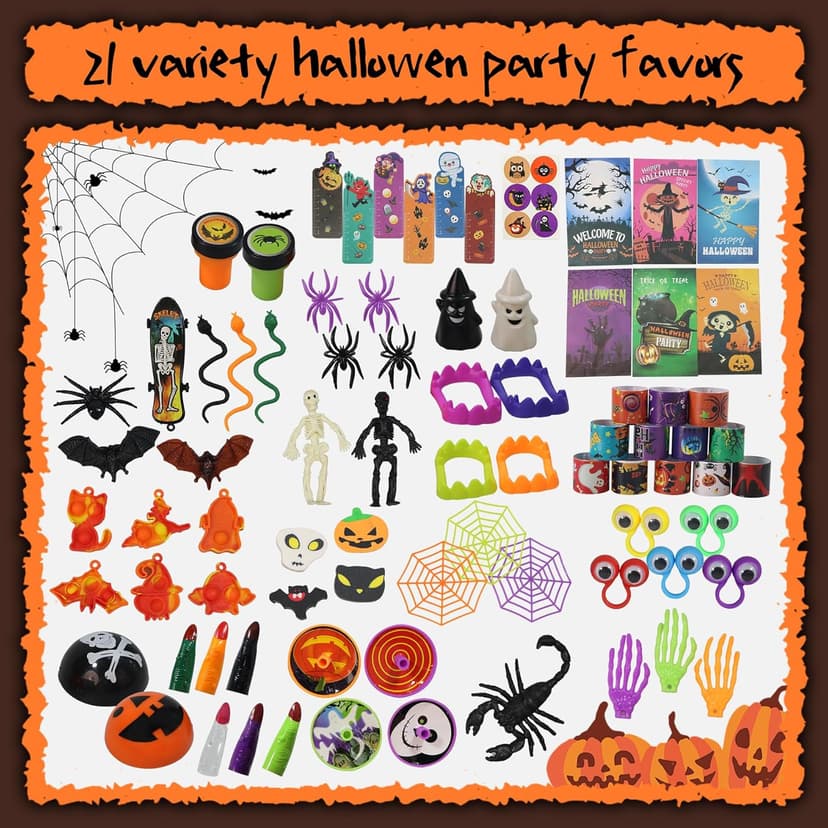 306 PCS Halloween Party Favors Bulk, Halloween Goodie Bags Fillers for Trick or Treat, Stocking Stuffers, Halloween Treats Non Candy Carnival Treasure Box Classroom School Kids Adults Prizes Gifts