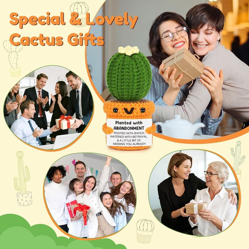 Funny Retirement Gift for Woman Men, Coworker Farewell Leaving Going Away Goodbye Gift for Women Coworker Boss Friend Teacher, Moving Away Off to College, Crochet Abandonment Cactus Decroration Card