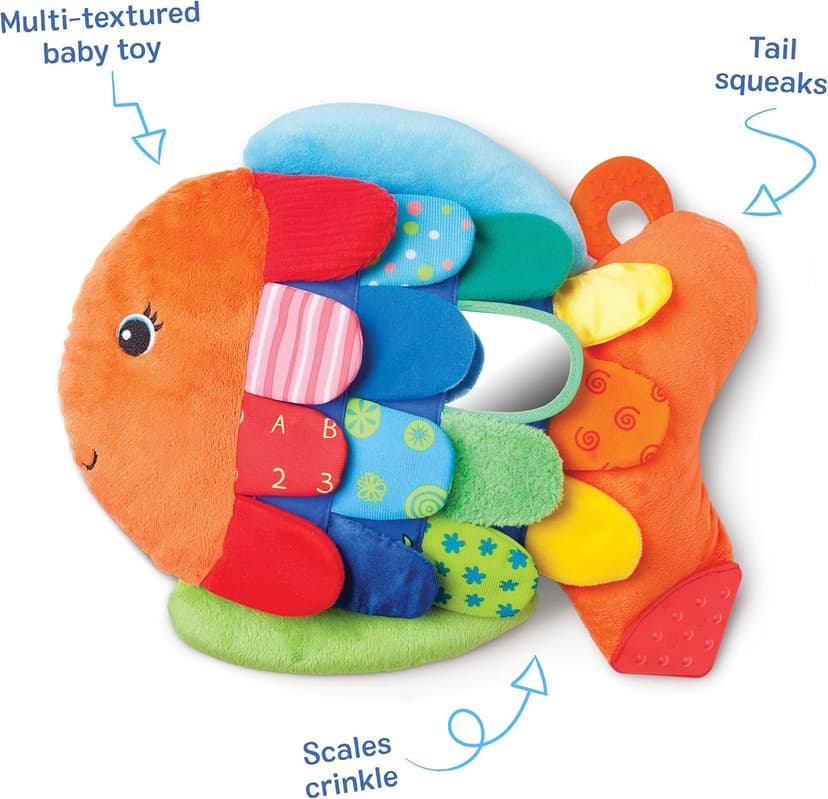 Melissa & Doug K’s Kids, Flip Fish Stuffed Animal, Soft Baby Book, Multi-Textured Squeaking & Crinkling Infant Sensory Toys for Babies with Baby Mirror, Tummy Time Toys for Infants Ages 0–9 Months