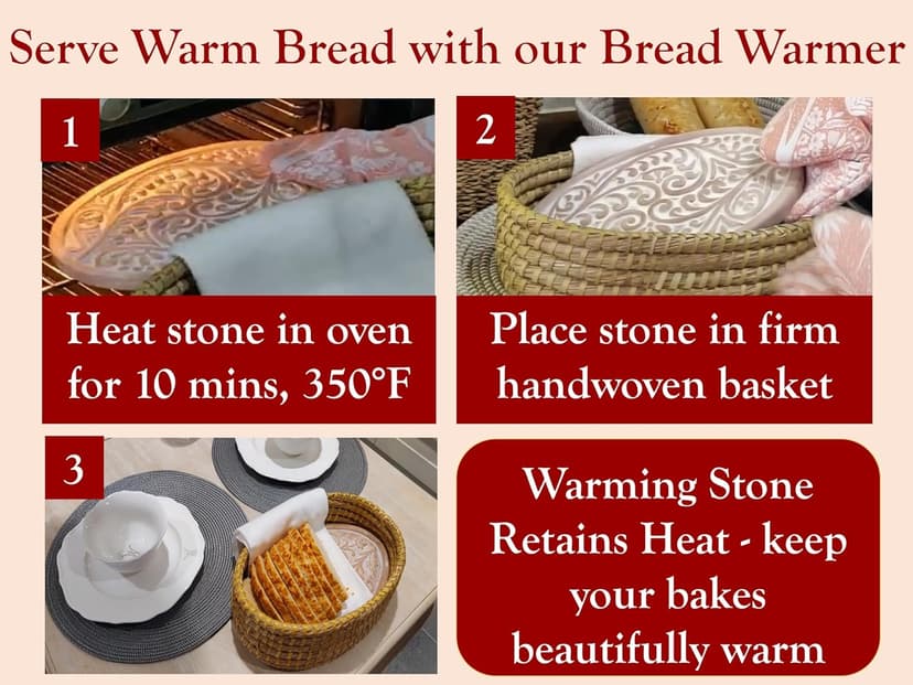 Bread Warmer Basket with Stone - Bread Baskets for Serving Tortilla, Sourdough Maker, House Warming Gifts New Home, Terracotta, Bakers Gift for Kitchen, Women, Men, Birthday, Hostess Farmhouse