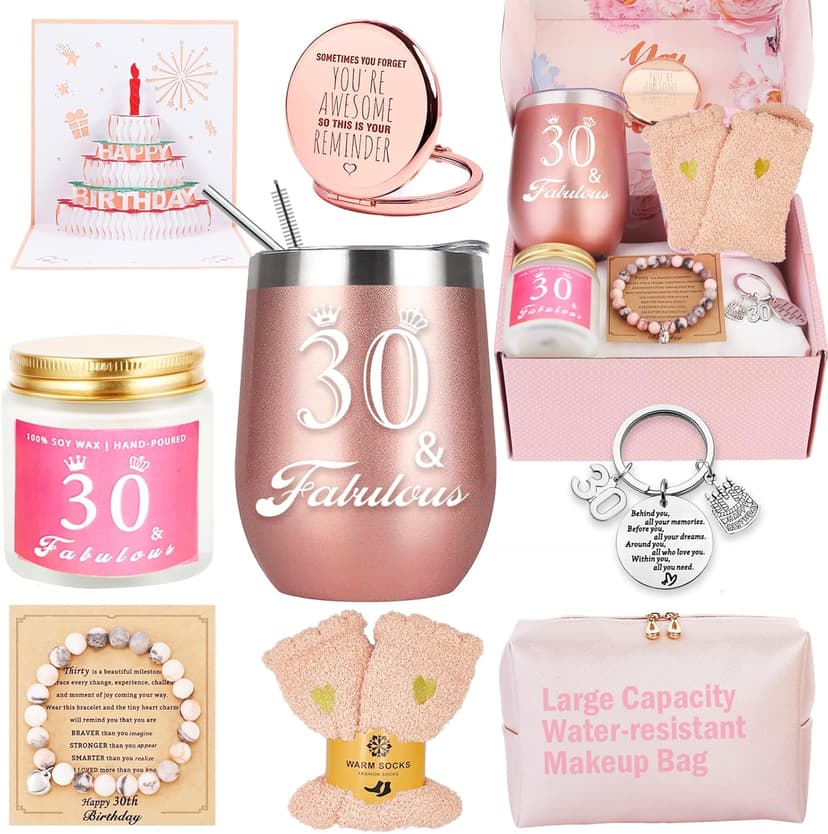 30th Birthday Gifts For Women, Happy 30 Year Old Birthday Basket Gifts Box for Her Women Friends Female Mom Wife Daughter Sister Girlfriend Coworker Bestie Birthday Unique