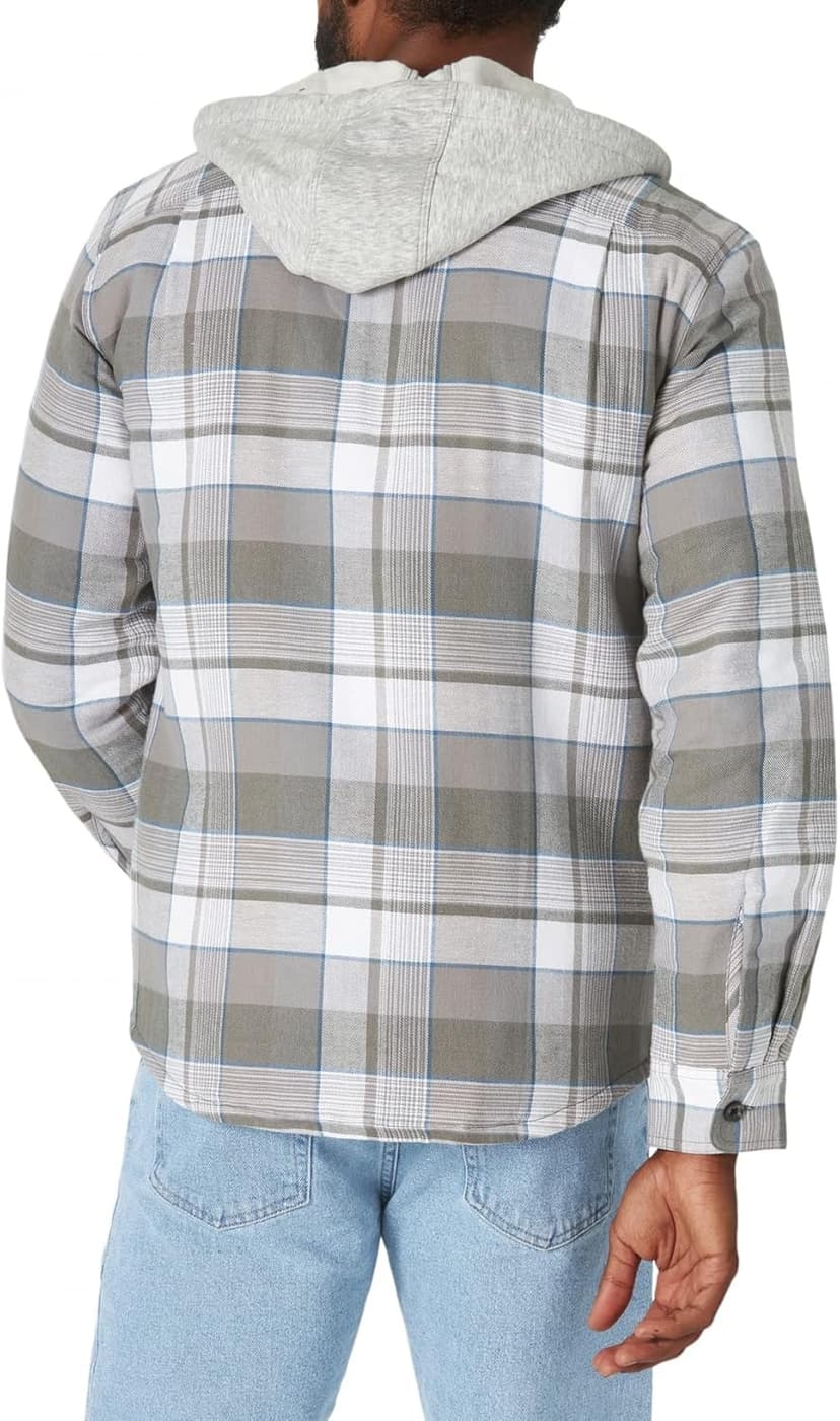 Wrangler Authentics Men's Long Sleeve Quilted Lined Flannel Shirt Jacket with Hood