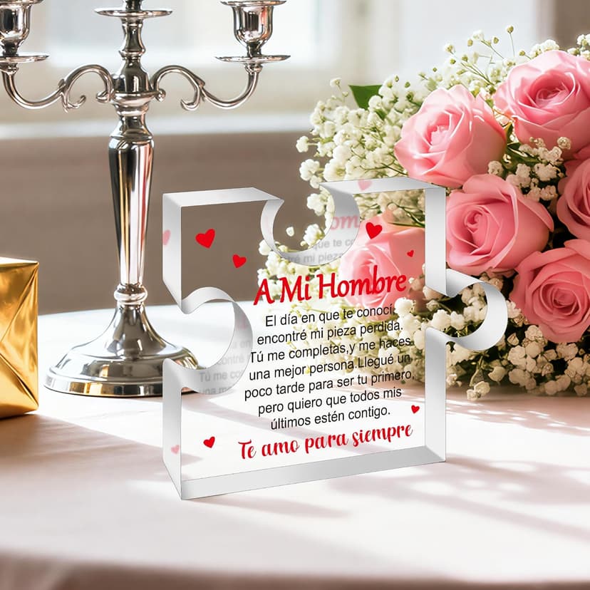Yopyame Romantic Gifts for Him - Engraved Acrylic Block Puzzle Spanish Romantic Gifts Christmas Gift to My Man Anniversary Valentine's Day Acrylic Keepsake Paperweight Gift for Him Boyfriend Husband