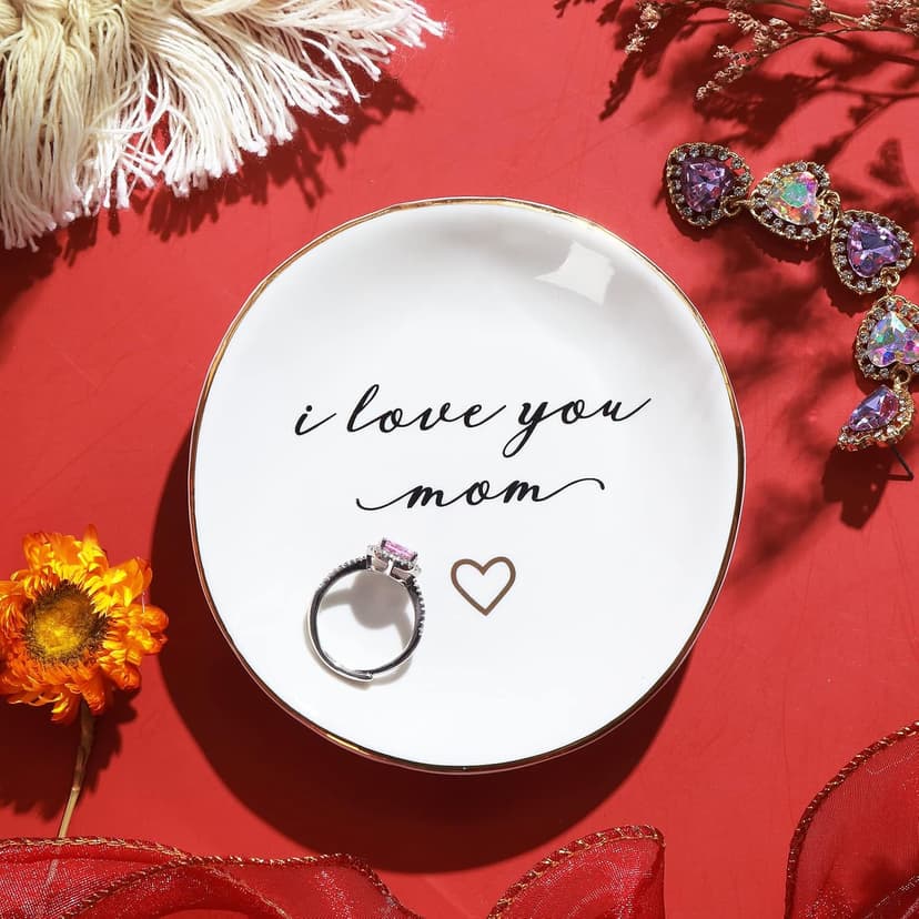 PUDDING CABIN Gifts for Mom from Daughter, Mothers Day Gifts for Mom Ring Dish "I love you mom" Mom Birthday Gifts, Mom Gifts for Valentines Christmas Wedding Gifts