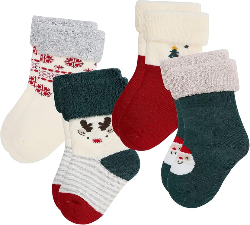 Baby Christmas socks 4 Pack 3-6 -12-18-24 months for boy girl babies Infant cotton fuzzy sock Gifts