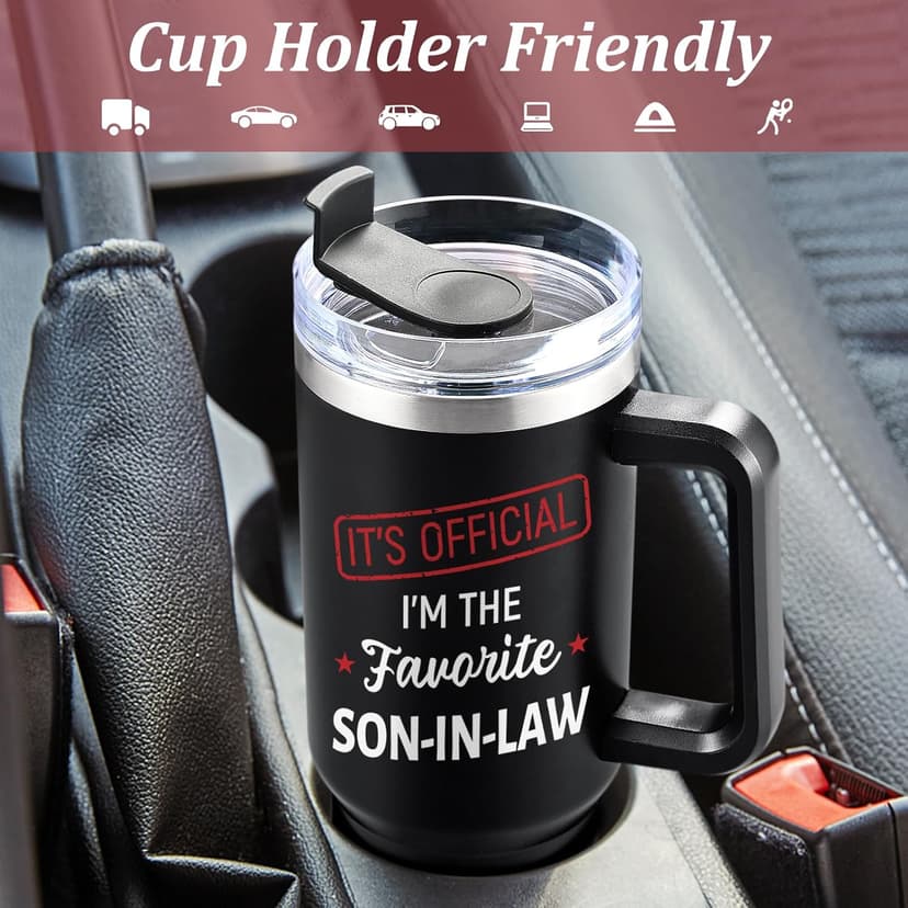Lifecapido Son in Law Gifts, Favorite SON-IN-LAW 40oz Tumbler with Handle, Birthday Fathers Day Christmas Engagement Wedding Gifts for Son in Law from Mom in Law Dad in Law, Black